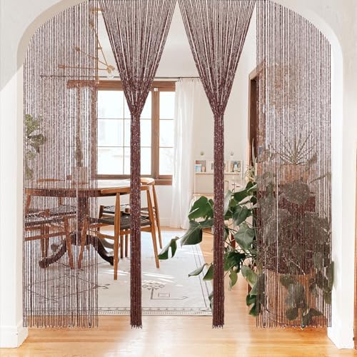BECHAEO Bamboo Beaded Curtain 90 Strands Brown