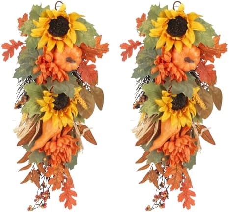 2PCS Fall Teardrop Swag Wreaths Autumn Decorations