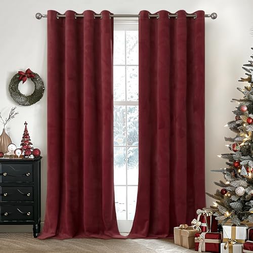YoungsTex Burgundy Velvet Curtains 84 Inch for Living Room and Bedroom