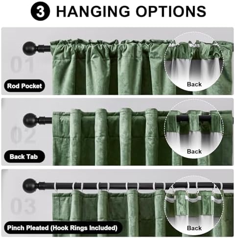 Green Velvet Curtains 84 Inches 2 Panels Blackout Drapes