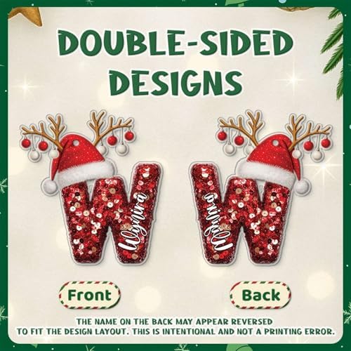 Personalized W Acrylic Ornament with Santa Hat Design