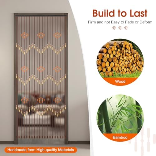Wood Beaded Curtain for Doorway 31 Lines 354x866