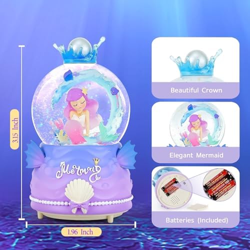 BREIS Mermaid Snow Globe with Music and LED Lights