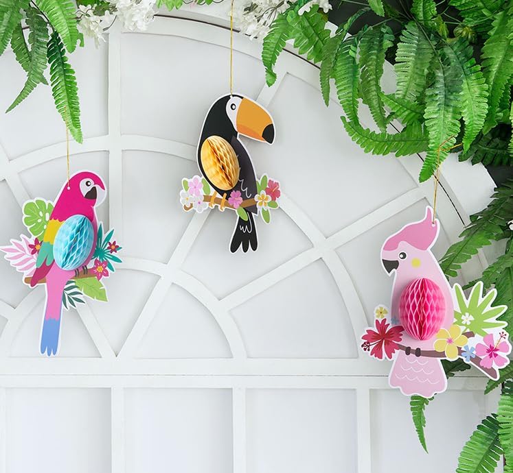 12PCS Tropical Honeycomb Decorations with Bird Parrot Cactus Pineapple
