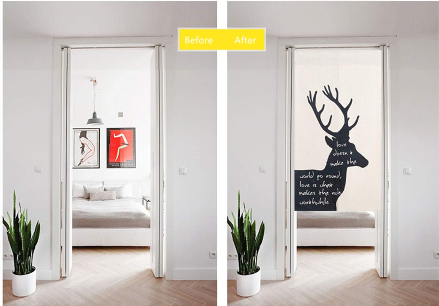 Cotton Linen Japanese Doorway Curtain with Antler Pattern 29x35 Inch