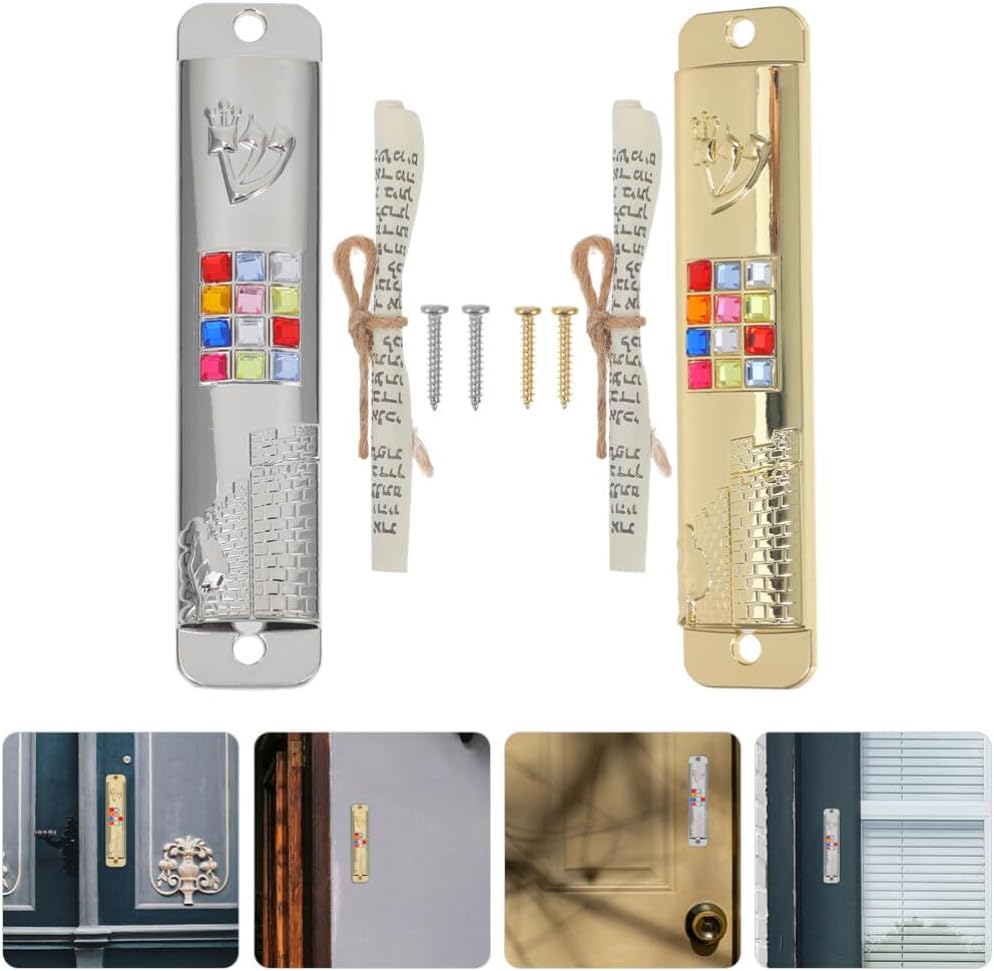 HOLIDYOYO 2 Sets Metal Retro Mezuzah Scrolls Door Decorations