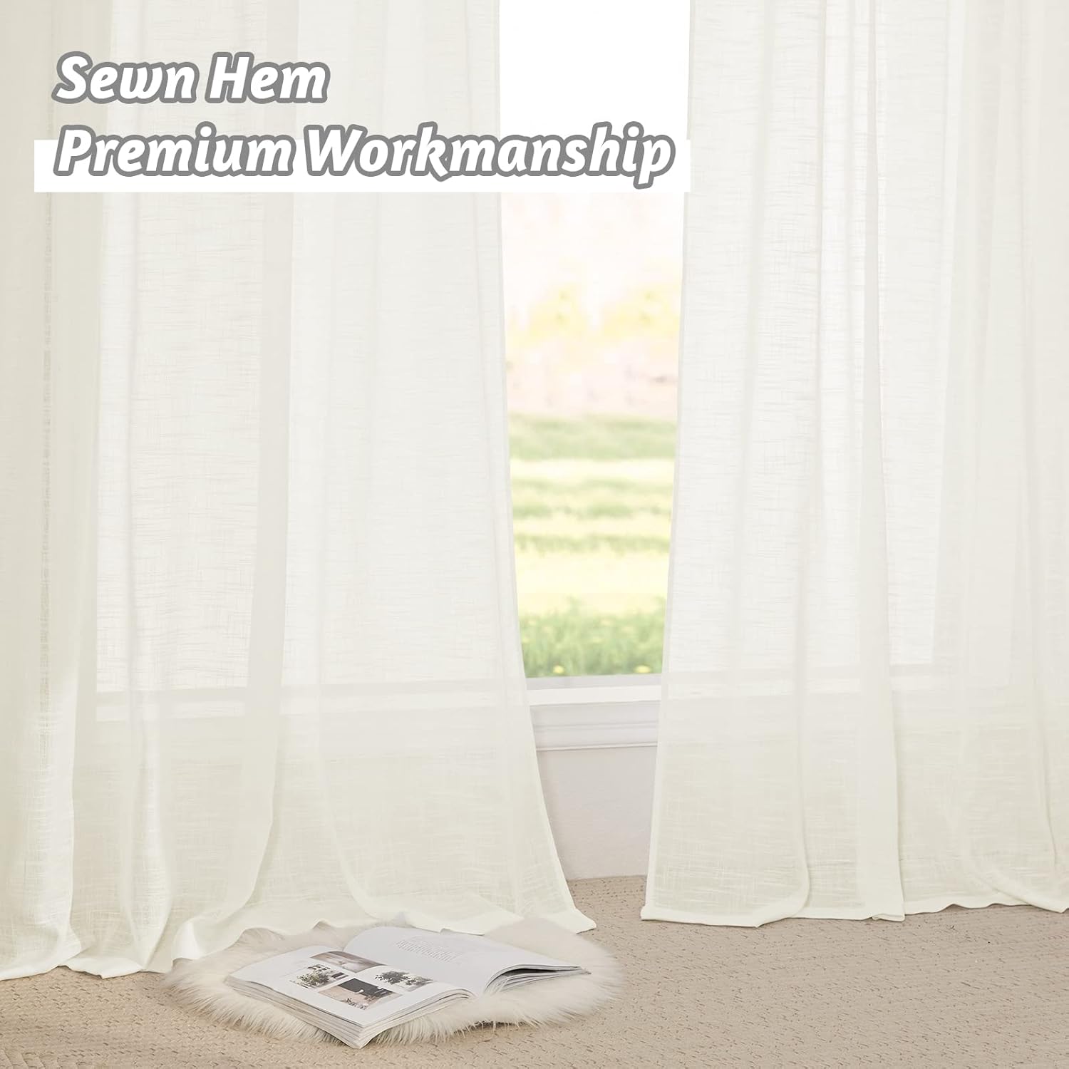 RYB HOME Natural Sheer Curtains 52x84 Living Room
