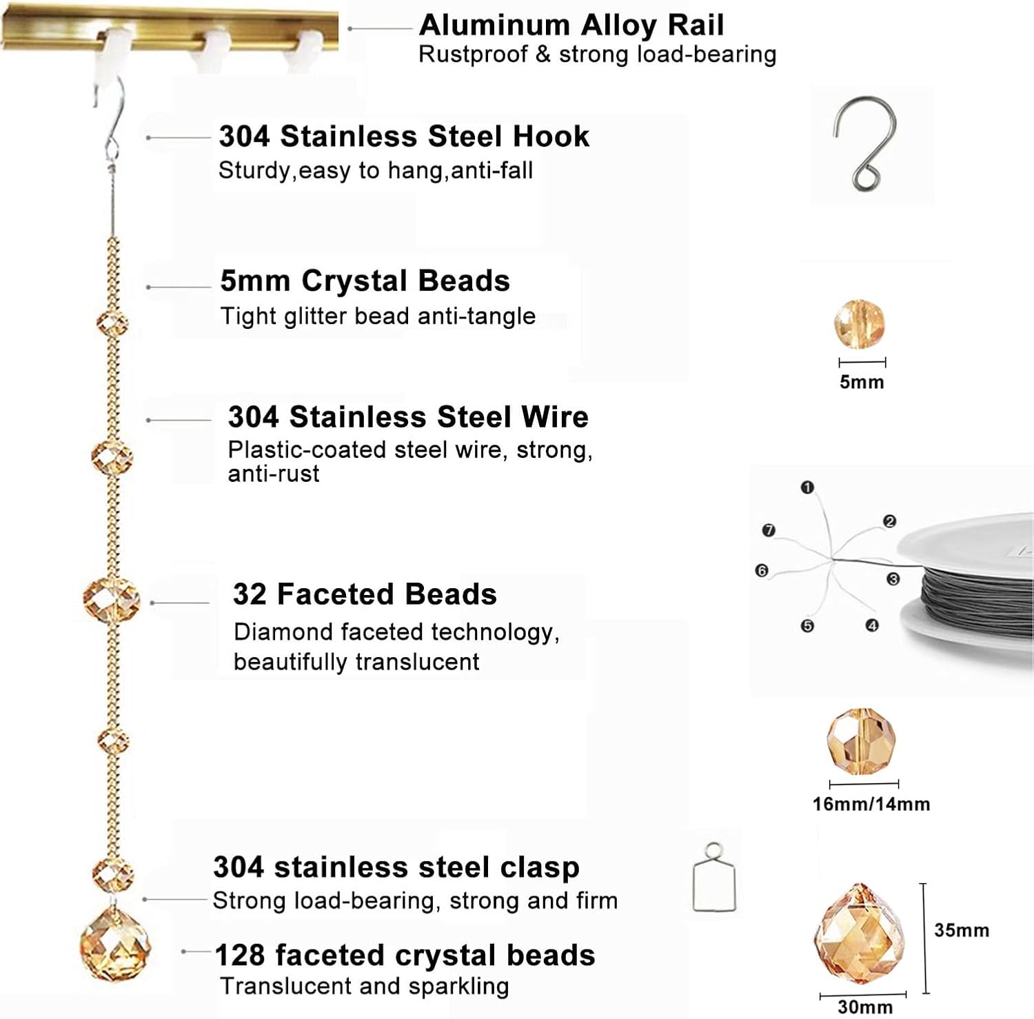 Crystal Beaded Curtain for Doorway 20 Strings Room Divider