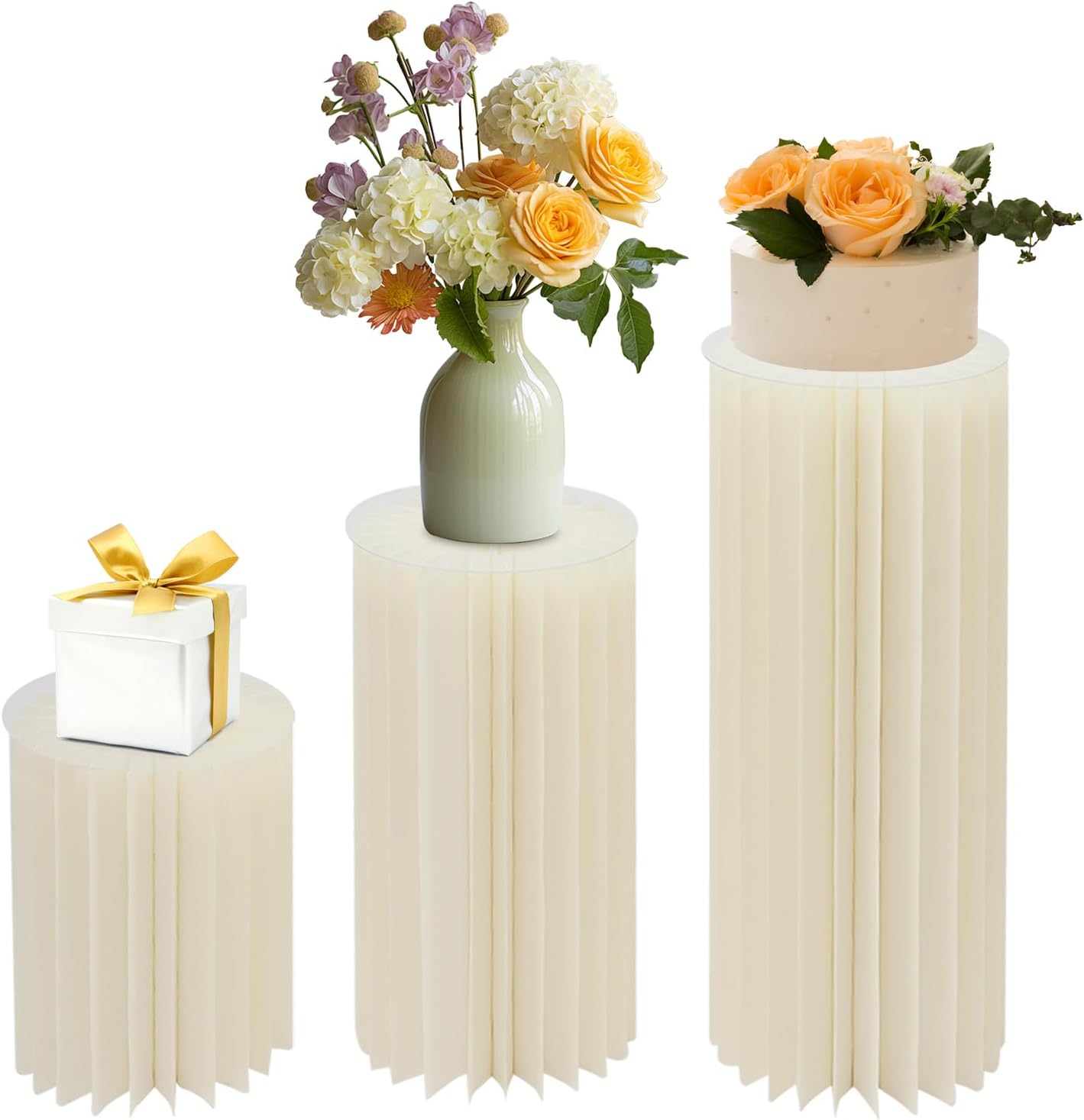 3PCS Cardboard Flower Stands Cylinder Pedestal for Decor