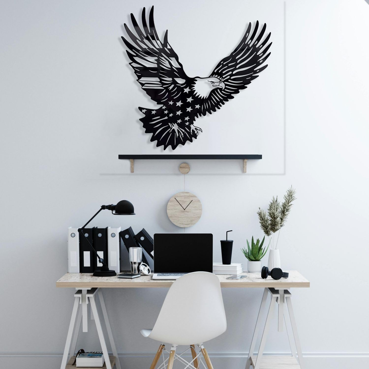 Patriotic Bald Eagle American Flag Metal Wall Art 30 Inch