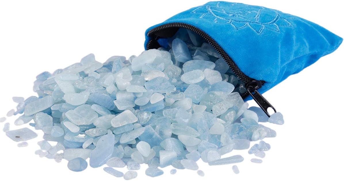 Aquamarine Tumbled Stone Chips with Chakra Bag