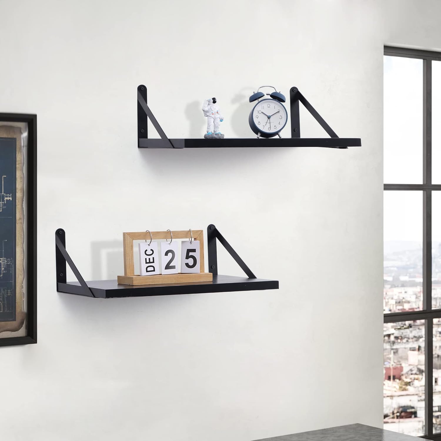 Marsmiles Black Floating Shelves Set of 2