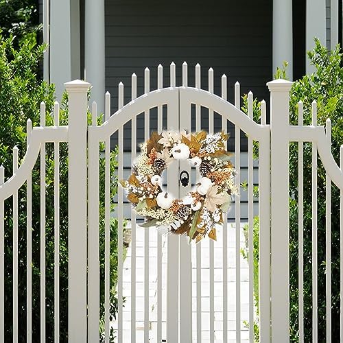 Ochine Fall Wreath Artificial White Pumpkin Wreath
