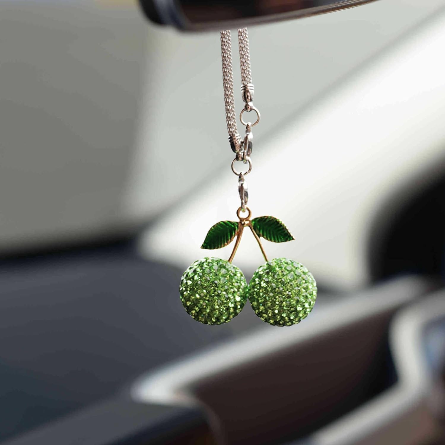 Sparkling Cherry Car Charm Green Pendant