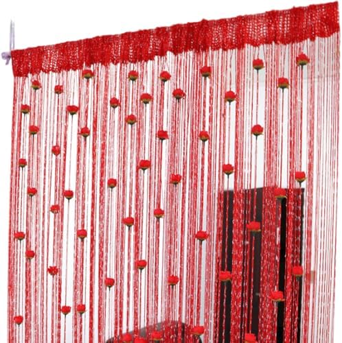 Rose Thread Curtain 39x79 Inch Door Tassel with Red Roses