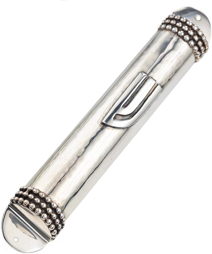Sterling Silver Mezuzah Case with Beaded Design 2x12cm