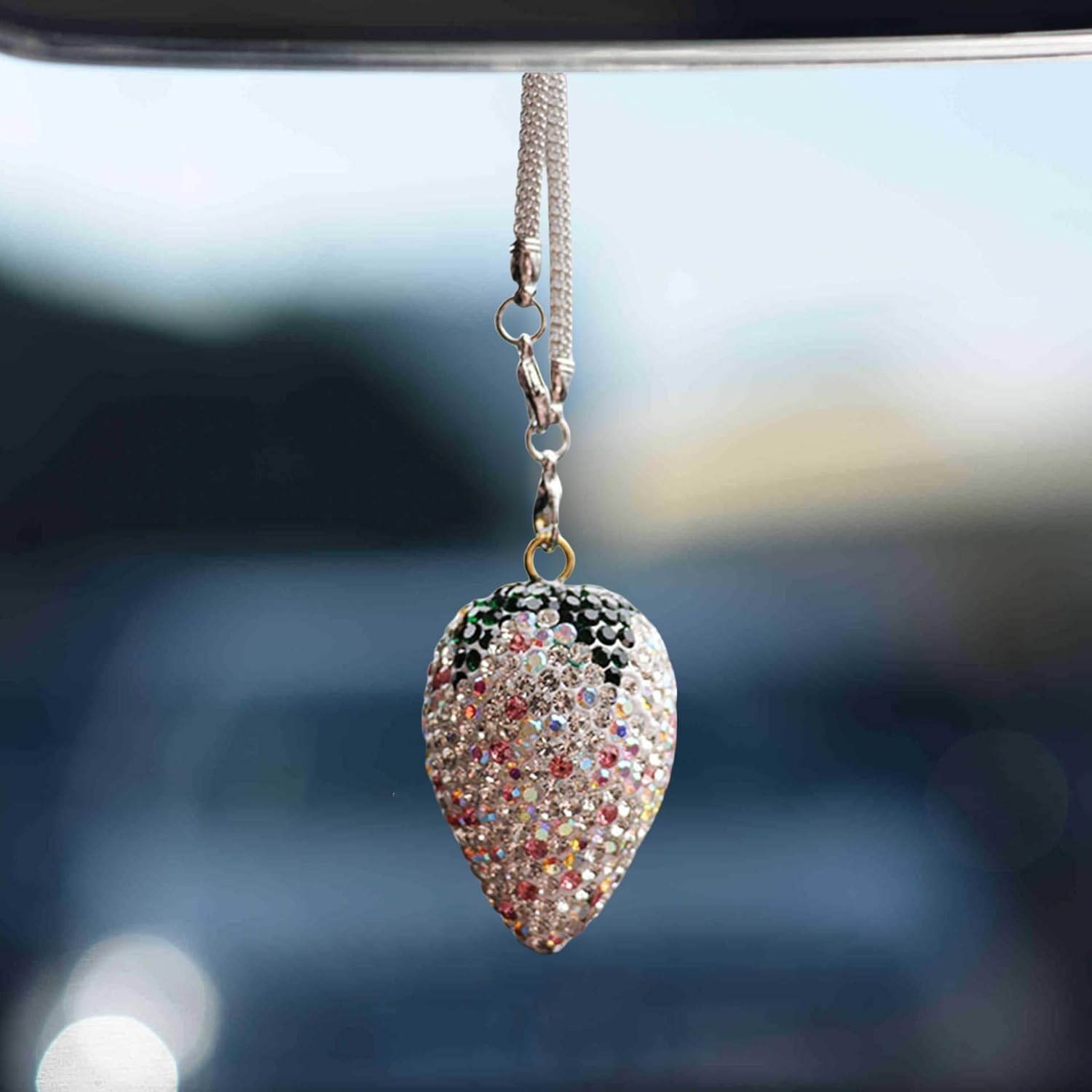 Sparkling Strawberry Car Charm Pendant Lucky Interior Accessory Pink