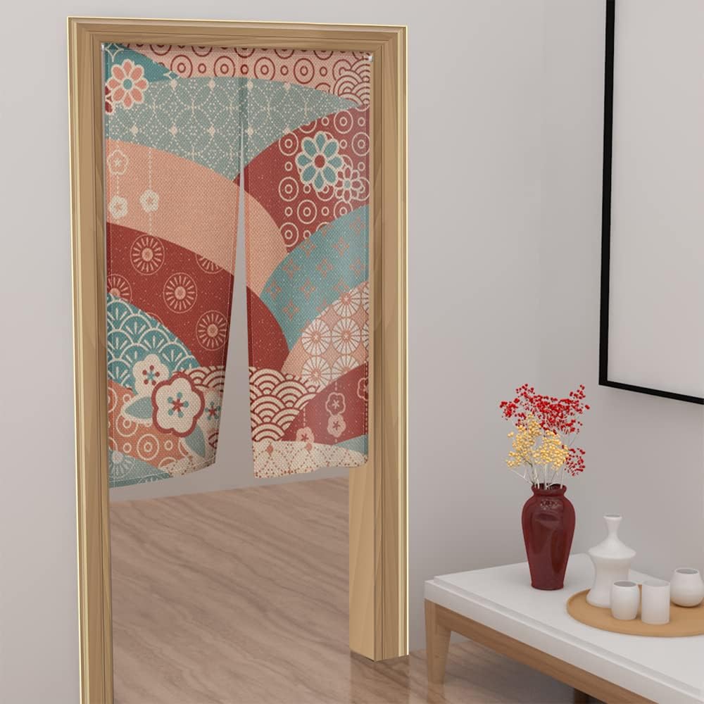 Leowefowa Traditional Japanese Noren Curtain Flowers Pattern