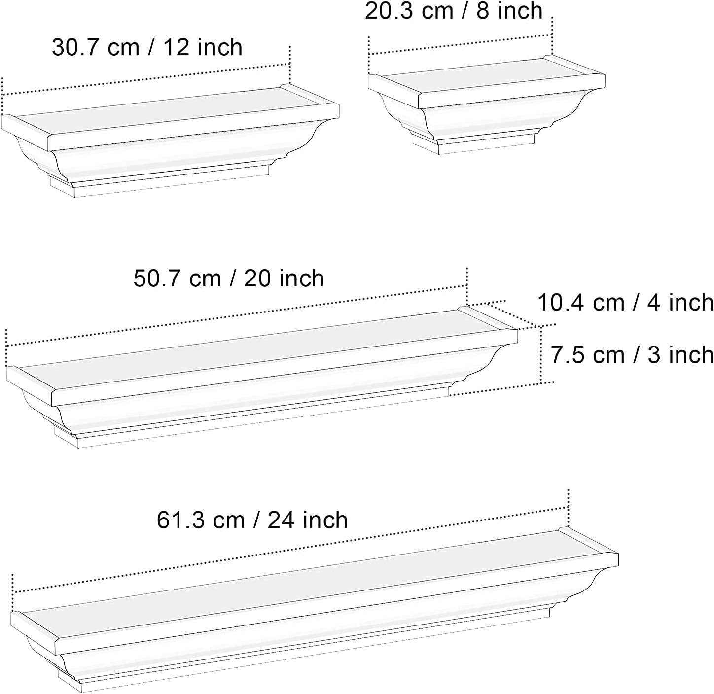 SRIWATANA White Floating Shelves Set of 4
