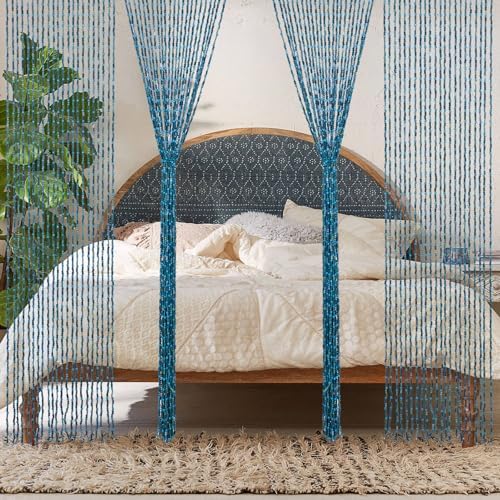 BECHAEO Handmade Beaded Door Curtain Blue 355 x 75 Inches