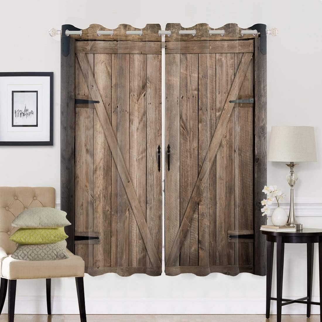 Yeele Rustic Wooden Barn Door Blackout Curtains Set of 2