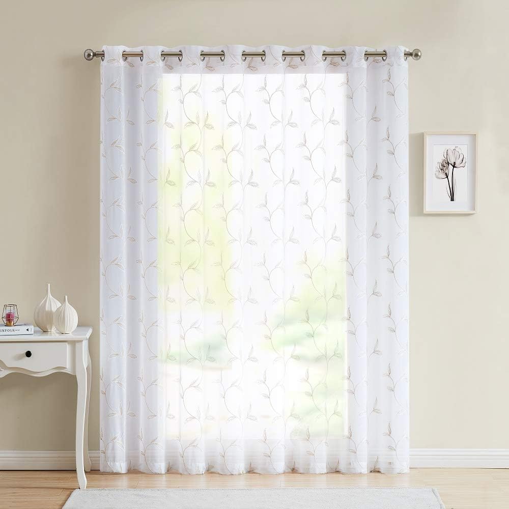 Warm Home Designs Embroidered Sheer Curtain Panel with Leaf Pattern