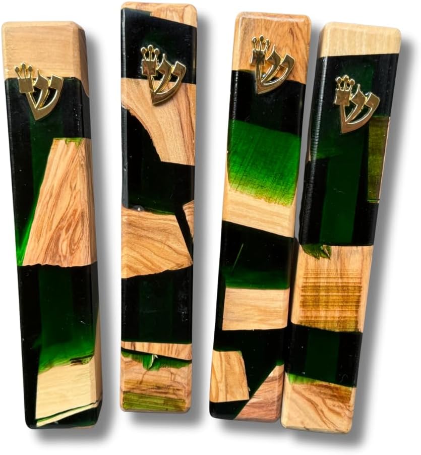 Handcrafted Mezuzah Resin Wood Green