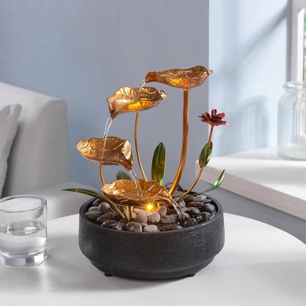 Metal Lotus Circulating Tabletop Fountain for Zen Home Decor