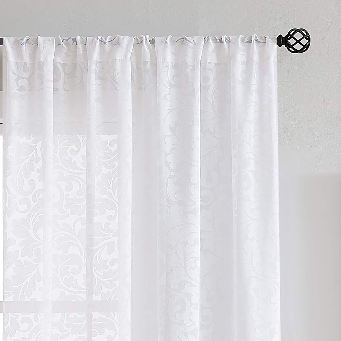 White Sheer Window Curtain Panels Set for Living Room 54x84x2