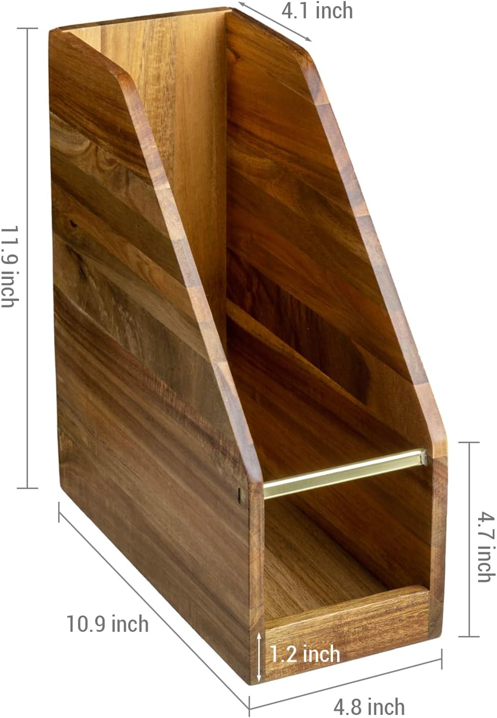 MyGift Premium Hotel Series Acacia Wood Magazine Holder with Brass Tone Metal Accent