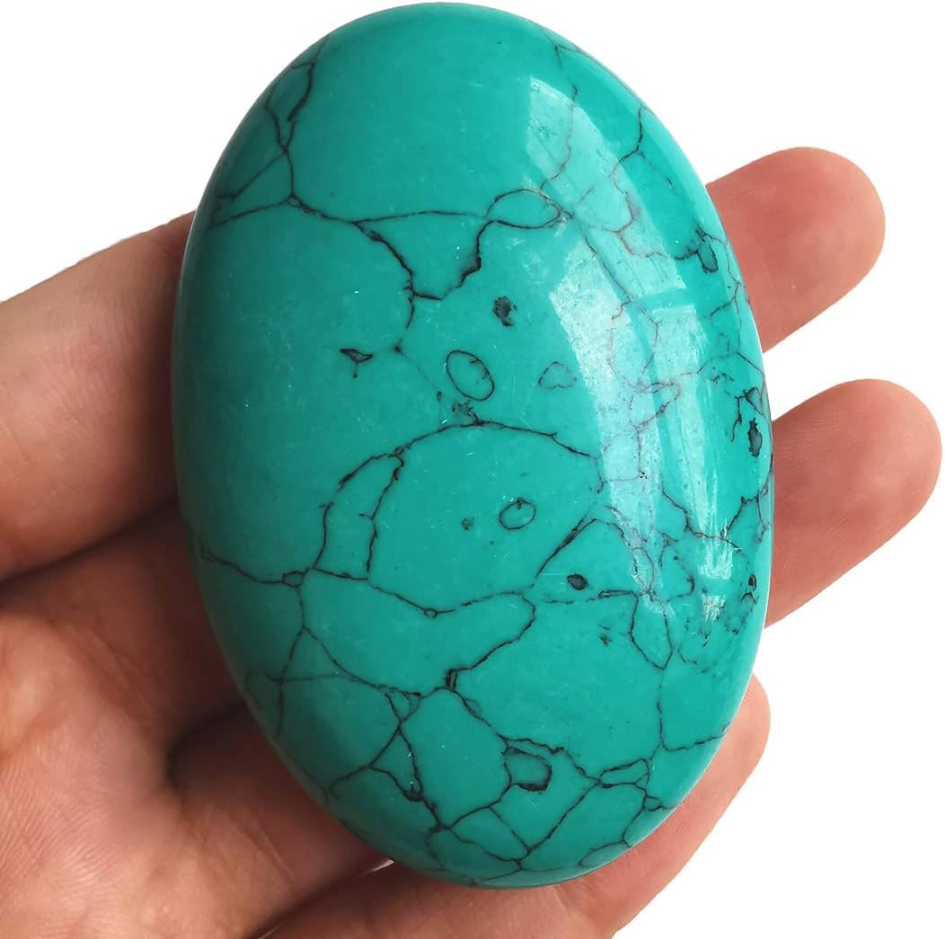 Loveliome Green Howlite Turquoise Oval Worry Stones for Stress Relief