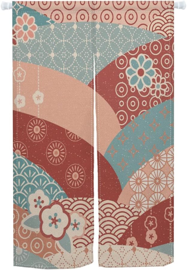 Leowefowa Traditional Japanese Noren Curtain Flowers Pattern