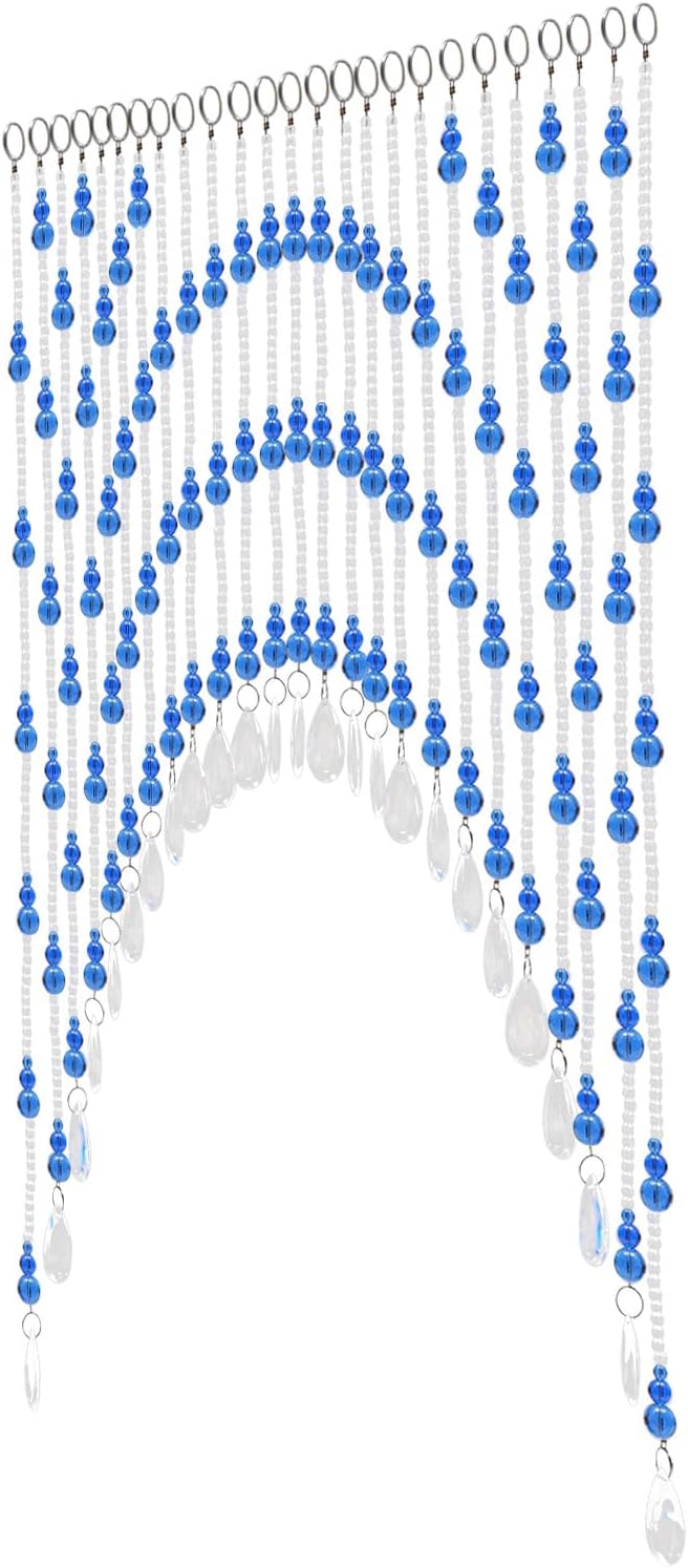 Blue Crystal Beaded Curtain with Adjustable Width