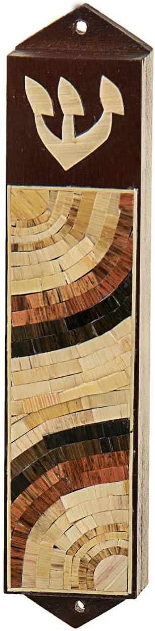 Judaica Mezuzahs Wood and Straw Case 4 Inch Brown