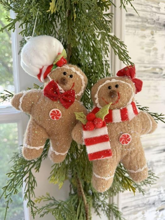 Gerson International 6-Inch Plush Gingerbread Ornaments Set of 2 Red and White