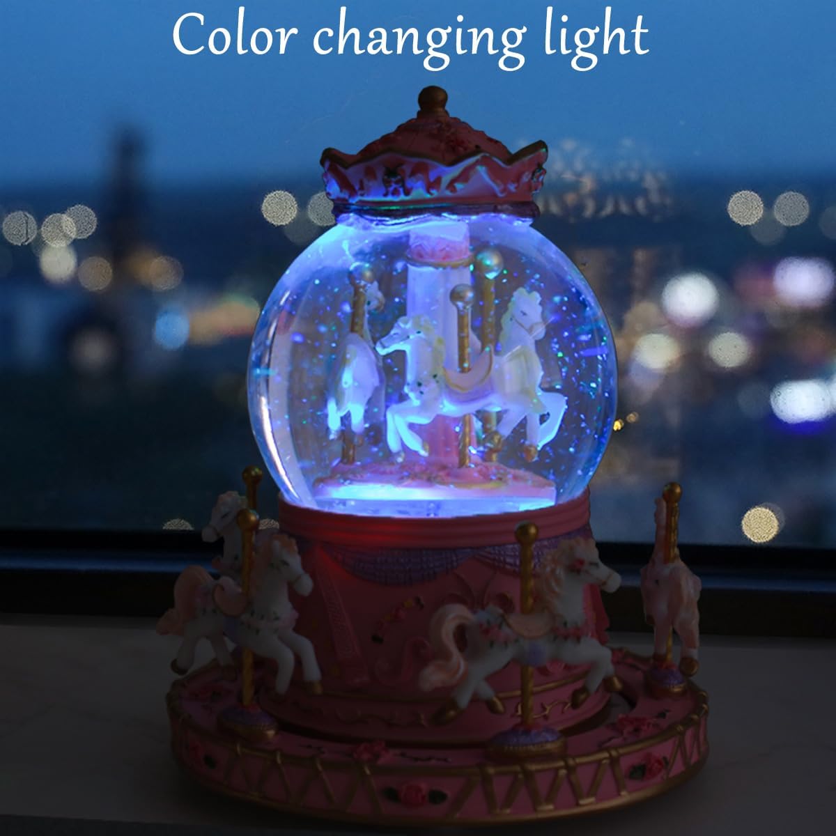 Carousel Horse Snow Globe Music Box with Light
