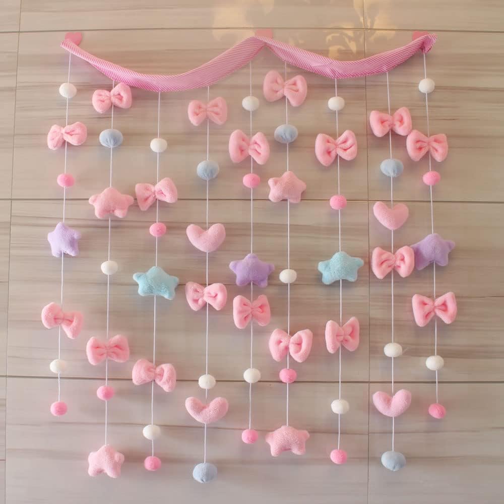 Kawaii Doorway Curtains with Fluffy Star Bowknot Pentacle Garland