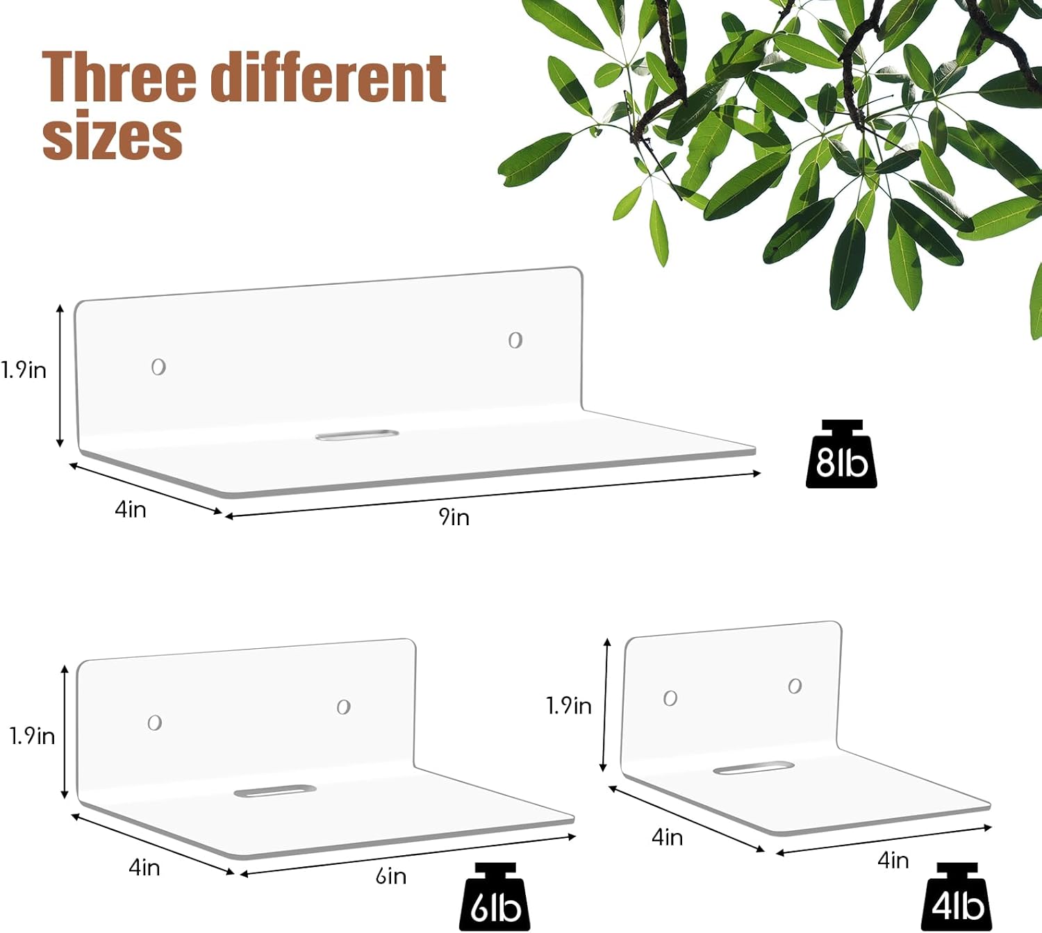 Pinkunn 6 Pack Clear Acrylic Floating Shelves for Wall