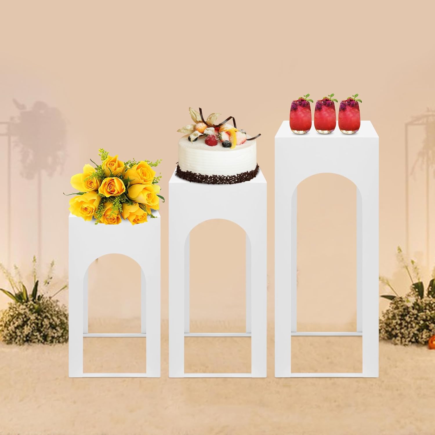 3 Pcs Square Pedestal Stands for Parties Wedding Display Stands