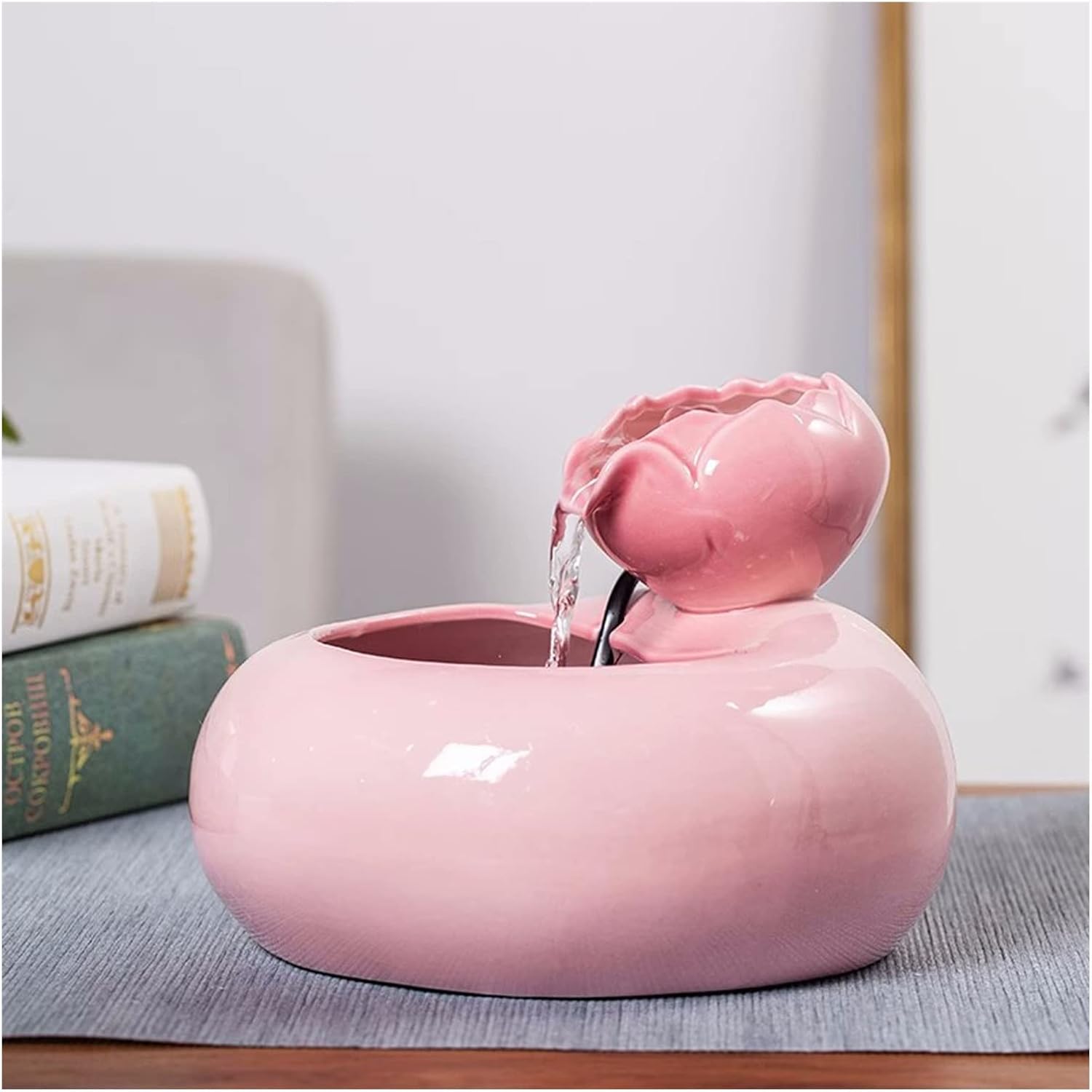 Elegant Indoor Water Fountain Tabletop Zen Decor Fountain Pink