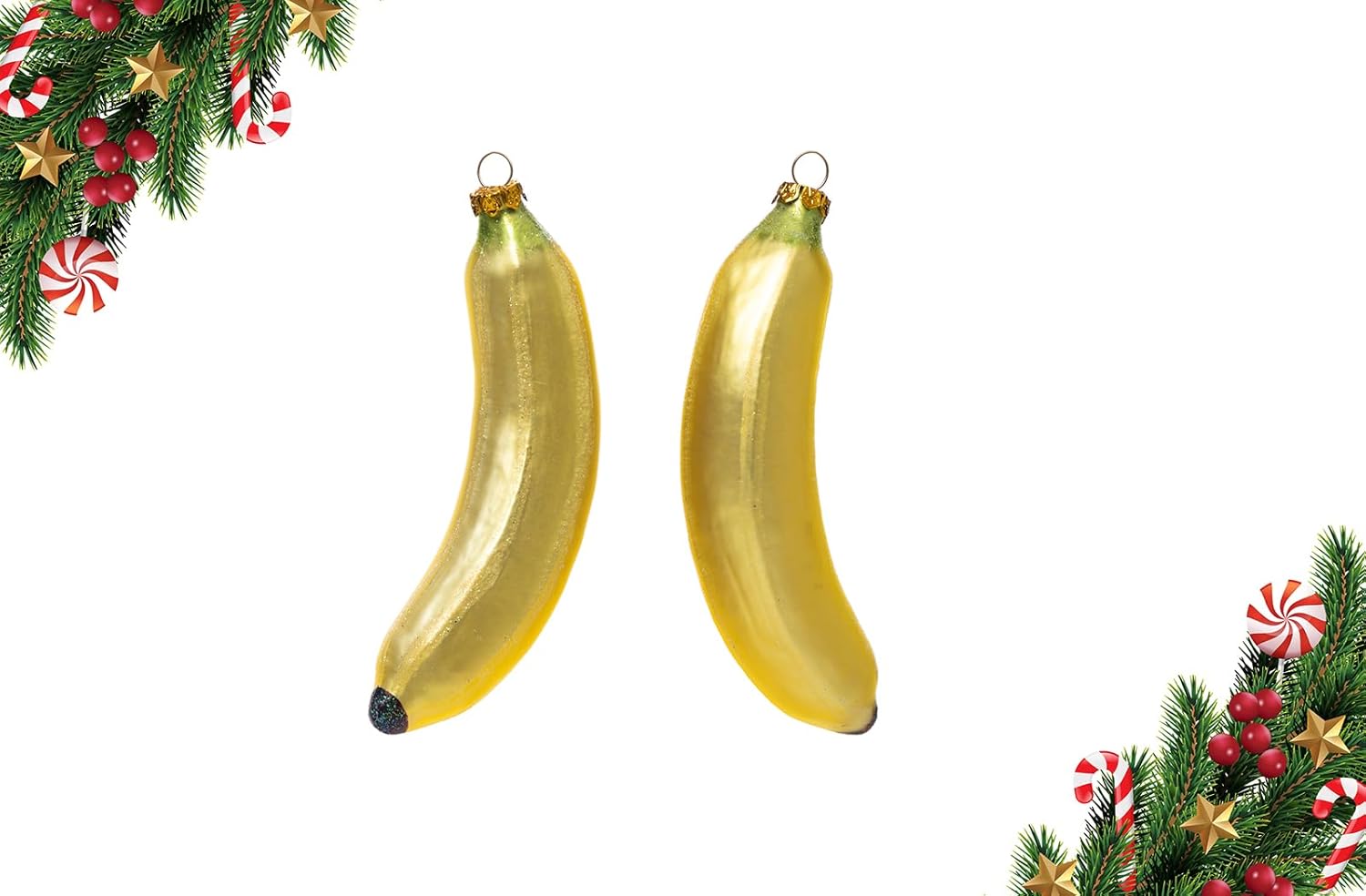 2 Count Glass Banana Christmas Ornaments for Tree