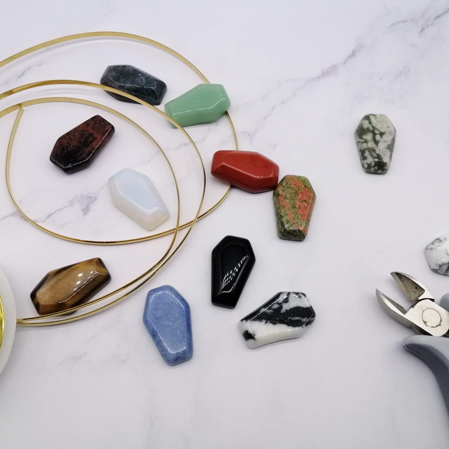 Carved Coffin Shaped Worry Stones Pendant Set Real Gemstone Healing Crystals 12pcs