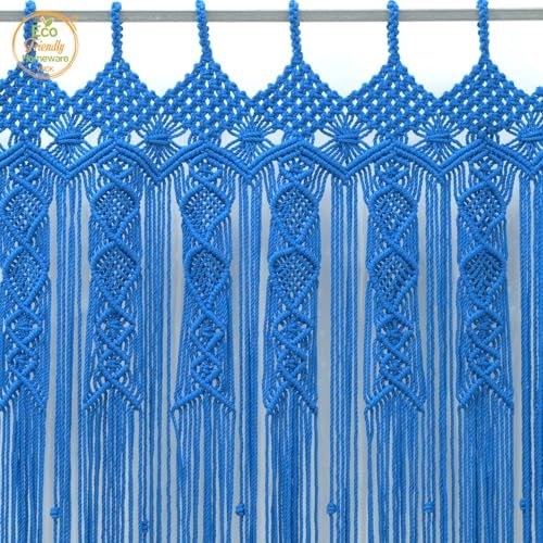 Boho Macrame Curtain with Beads - 77 x 35 Blue