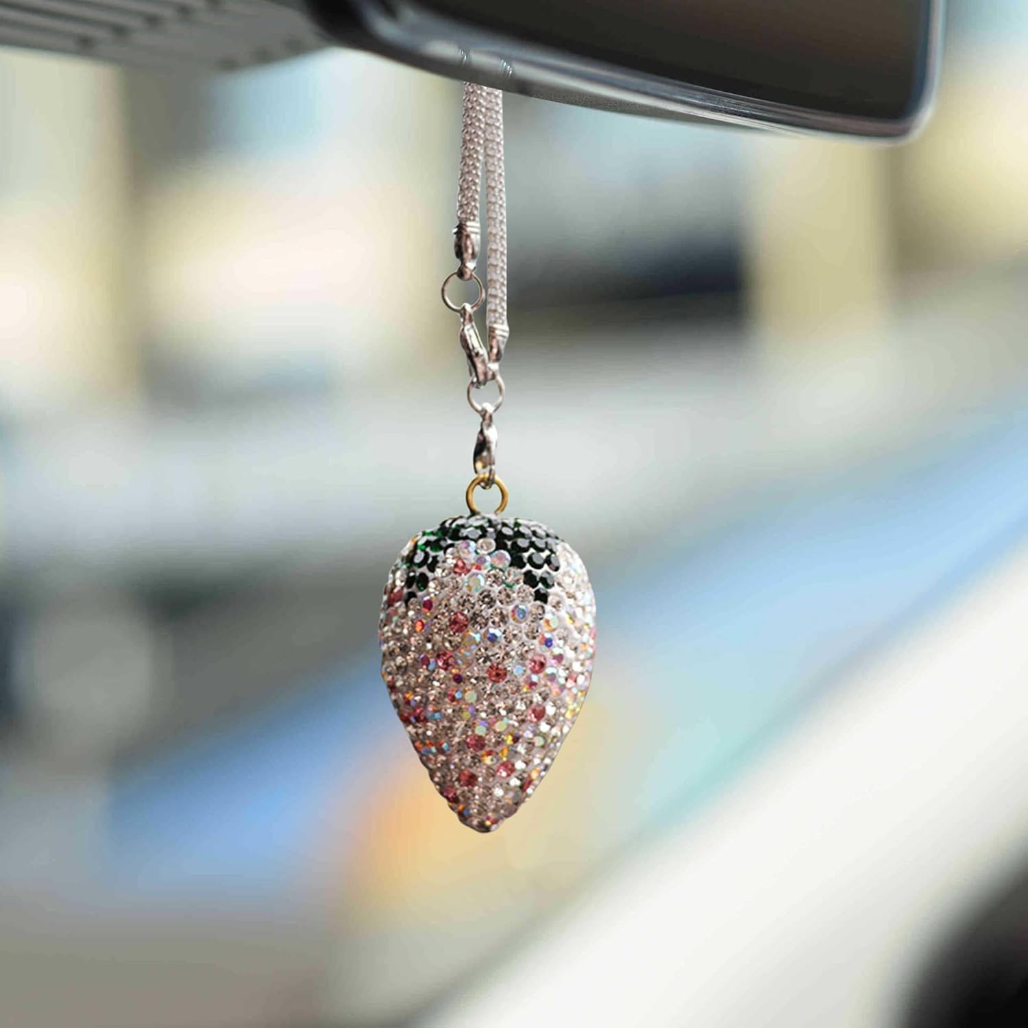 Sparkling Strawberry Car Charm Pendant Lucky Interior Accessory Pink