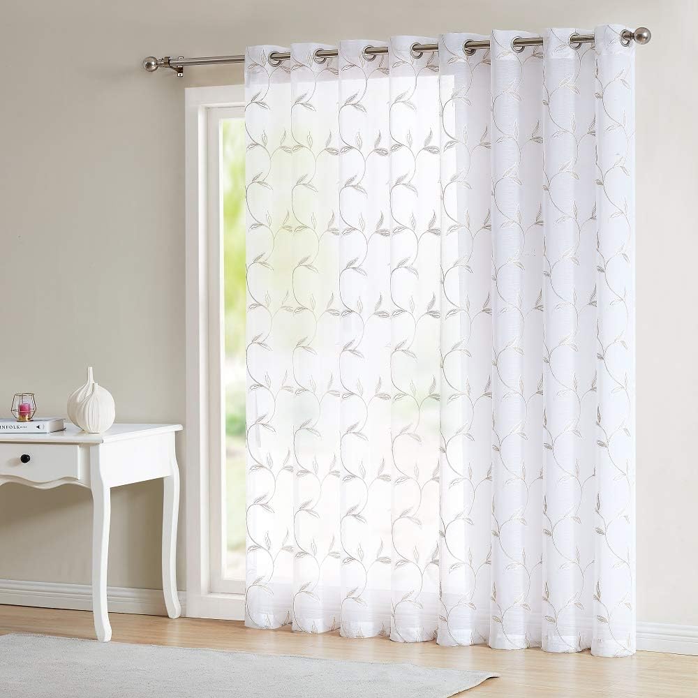 Warm Home Designs Embroidered Sheer Curtain Panel with Leaf Pattern