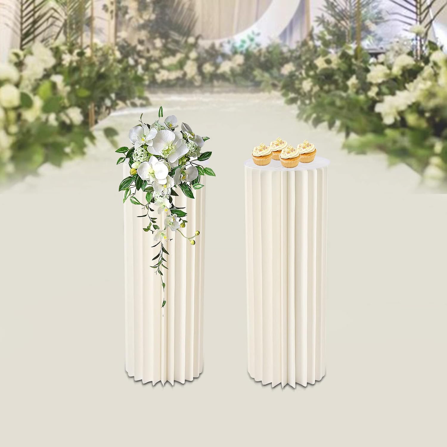 2PCS Foldable Cardboard Cylinder Display Stand for Wedding and Party