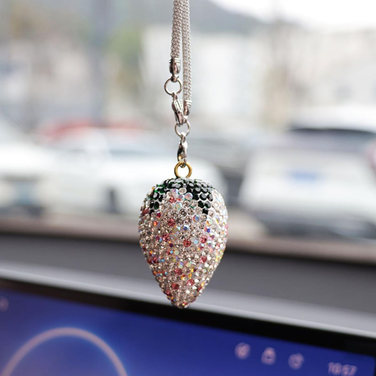 Sparkling Strawberry Car Charm Pendant Lucky Interior Accessory Pink