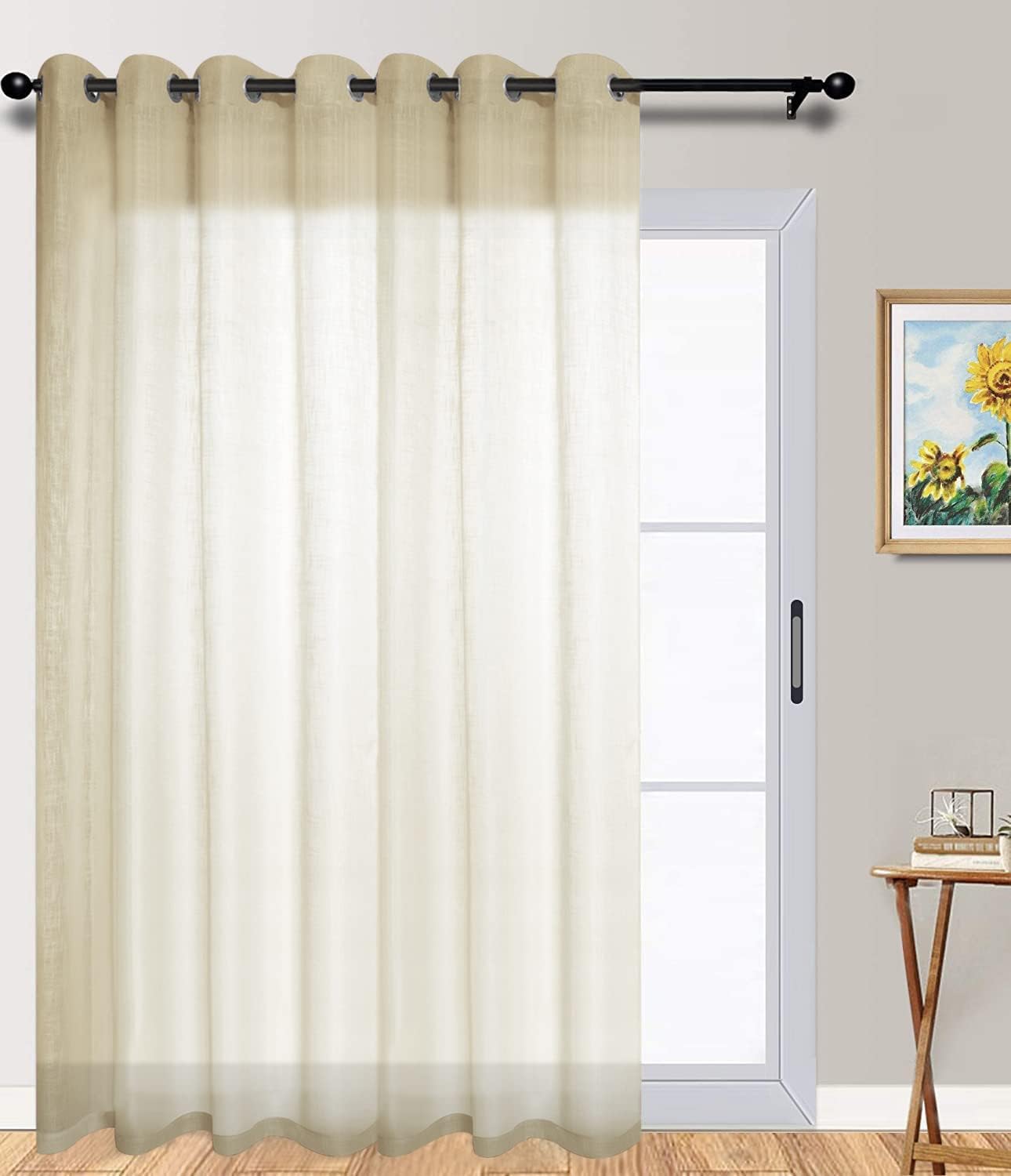 Kinryb Extra Wide Semi Sheer Linen Curtain Panel