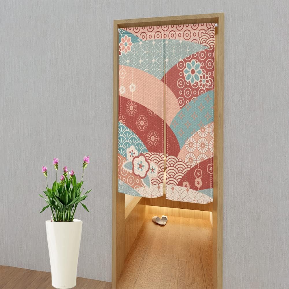 Leowefowa Traditional Japanese Noren Curtain Flowers Pattern