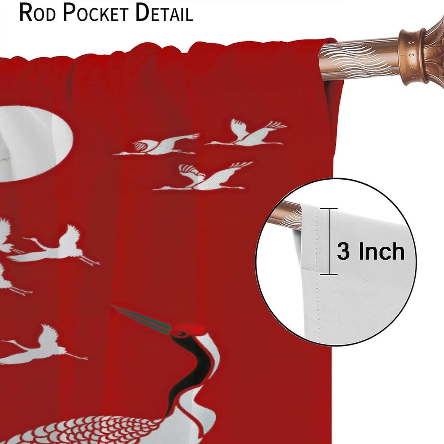 Japanese Style Blackout Curtains with Crane Print